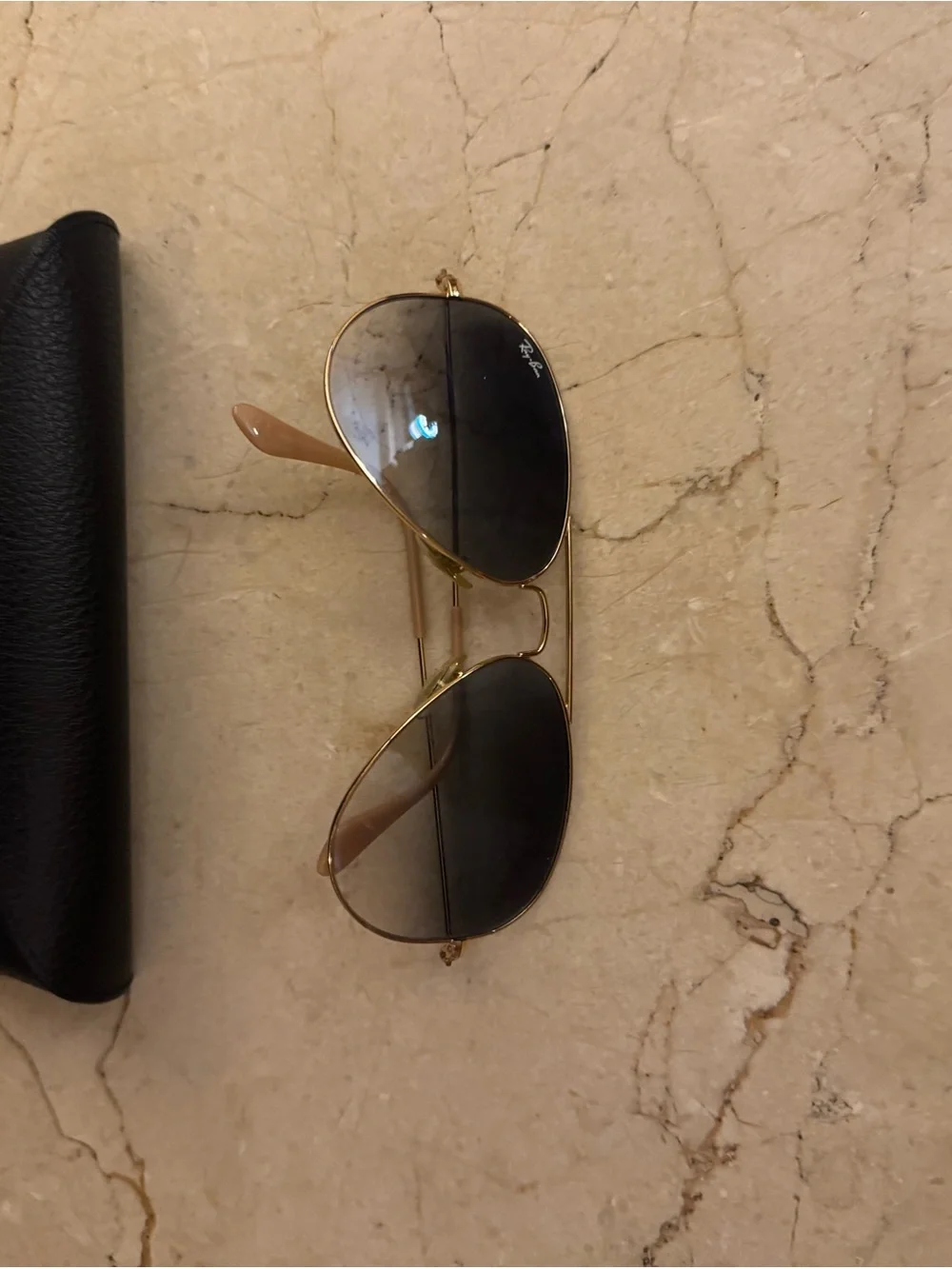 Ray-Ban Gold Frame Sunglasses with Dark Gradient Lenses